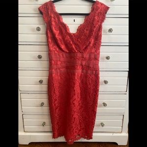 Tadishi Shoji coral v neck dress